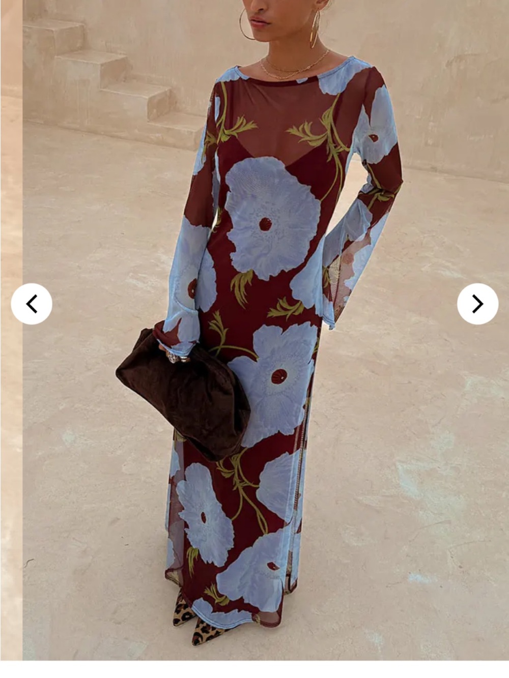 Never Fully Dressed Burgundy Maxi Dress with Light Blue Floral Print